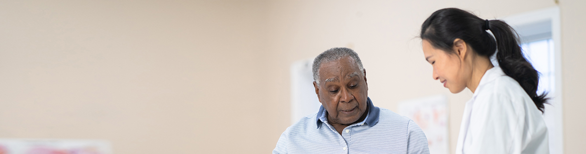 A senior male diabetes patient with primary care doctor
